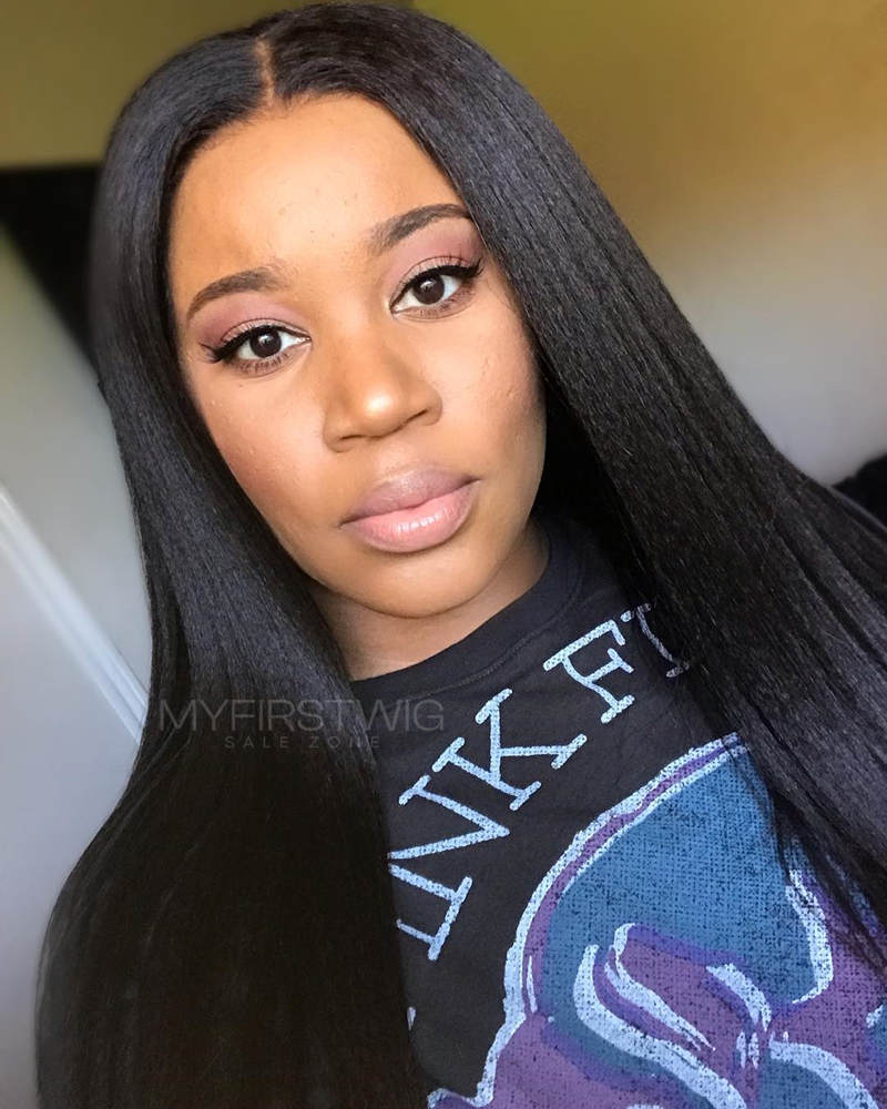 13 x 6 lange, glatte, 14-20 Zoll lange, unsichtbare, kleberlose Lace-Front-Perücke – NCS001