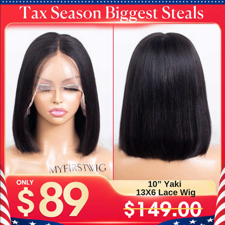 13x6 Yaki Kurzhaar Bob Unsichtbare, kleberlose Lace Front Perücke - NCB002