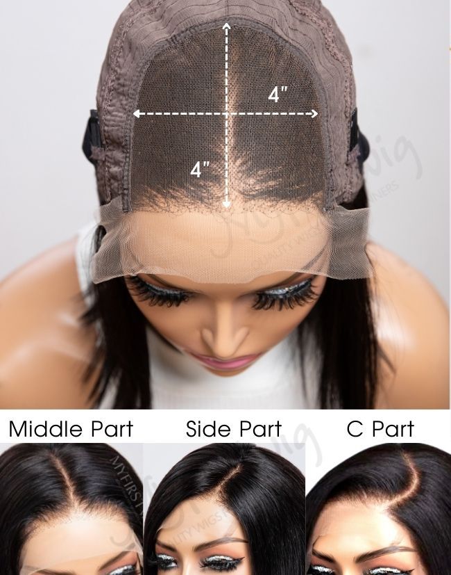 4x4 Clip in Middle Part Lace Closure, Human Hair Hand Tied Hairline  Topper Hairpieces for Women, Dark Brown 16