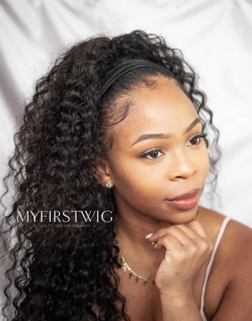 18-20" lockige, tief gewellte Stirnbandperücke, klebefreie Aufziehperücke – HBW003