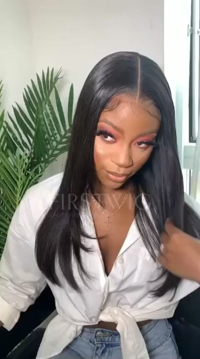 7x5 Free Part Pre Max Wear &amp; Go Perücke ohne Kleber - Natürliche schwarze glatte Perücke - PM005