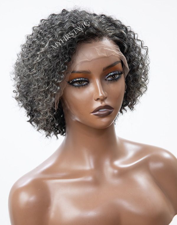 Salt & Pepper Grey Curly HD Lace Wear & Go Glueless Wig - CLC015