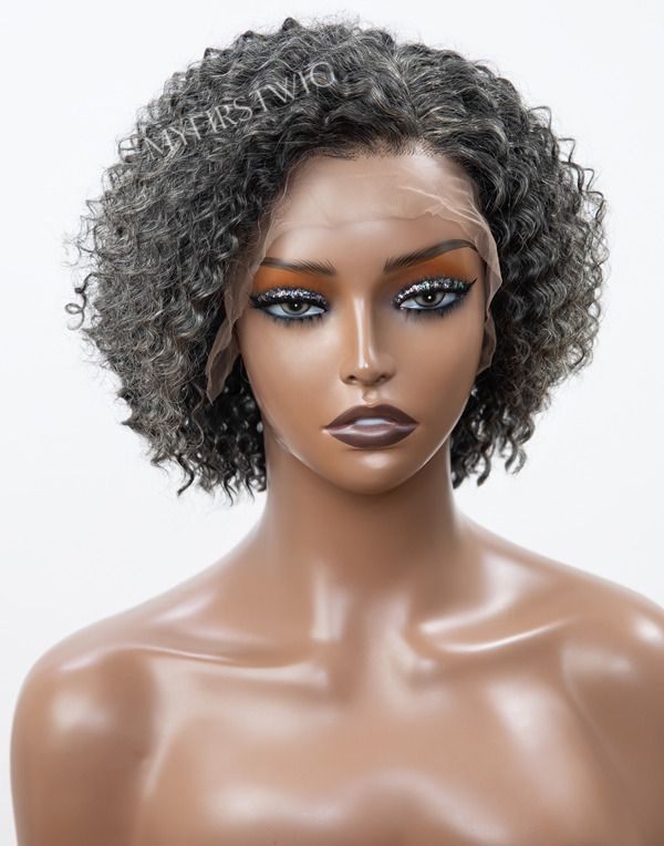 Salt & Pepper Grey Curly HD Lace Wear & Go Glueless Wig - CLC015