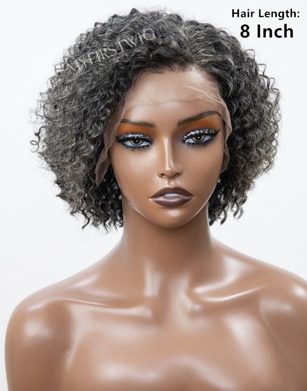 Salt & Pepper Grey Curly HD Lace Wear & Go Glueless Wig - CLC015