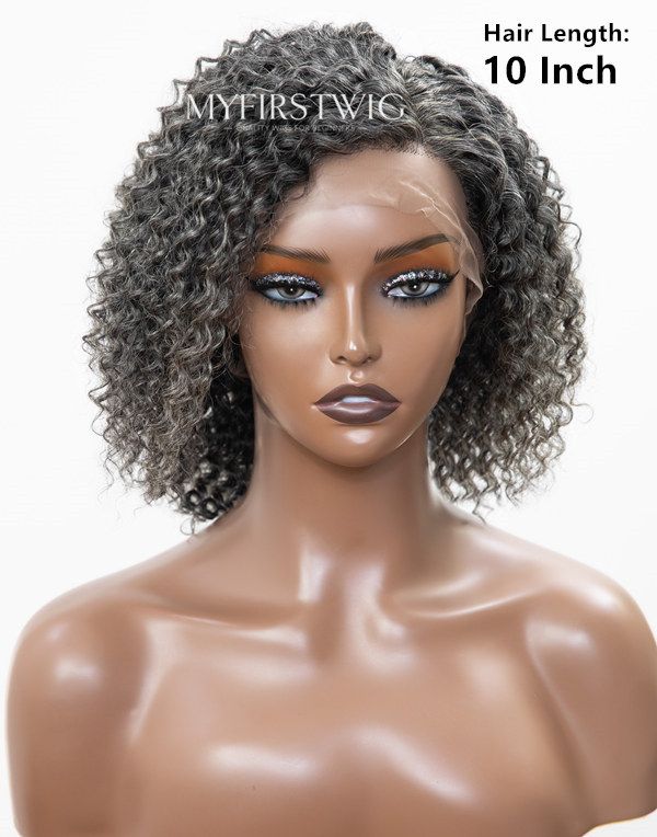 Salt & Pepper Grey Curly HD Lace Wear & Go Glueless Wig - CLC015