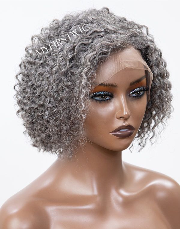Salt & Pepper Grey Short Curly HD Lace Wear & Go Glueless Wig