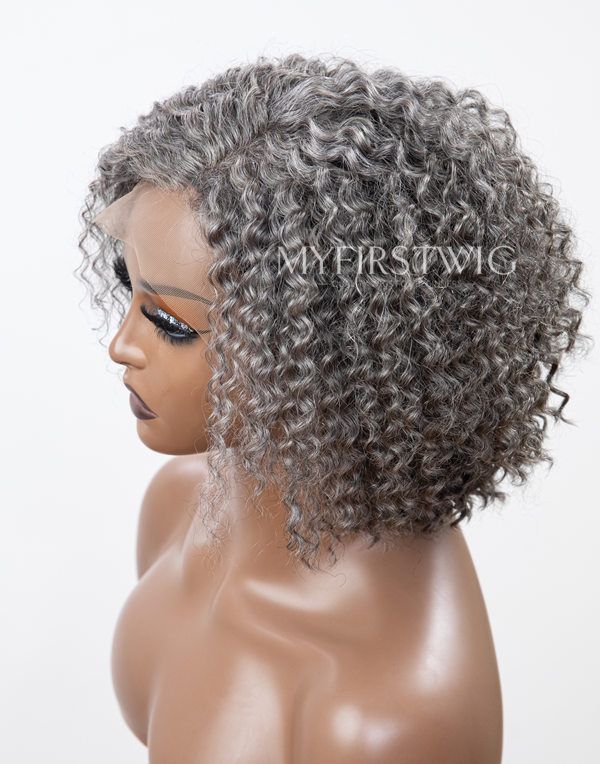 Salt & Pepper Grey Short Curly HD Lace Wear & Go Glueless Wig - CLC016