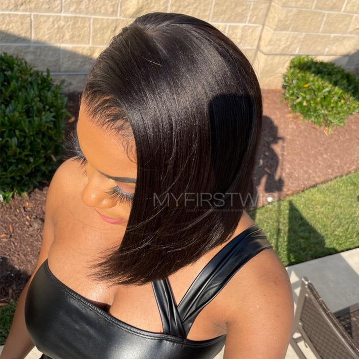 13x6 Yaki Kurzhaar Nicht-asymmetrische Bob Lace Front Perücke ohne Kleber - YAKI024