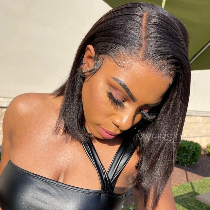 13x6 Yaki Kurzhaar Nicht-asymmetrische Bob Lace Front Perücke ohne Kleber - YAKI024