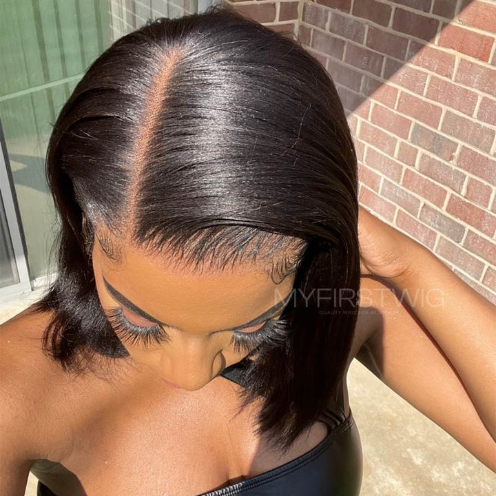 13x6 Yaki Kurzhaar Nicht-asymmetrische Bob Lace Front Perücke ohne Kleber - YAKI024