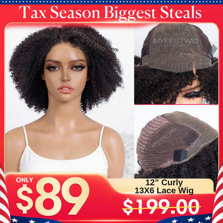 13x6 Yaki Kurzhaar Bob Unsichtbare, kleberlose Lace Front Perücke - NCB002