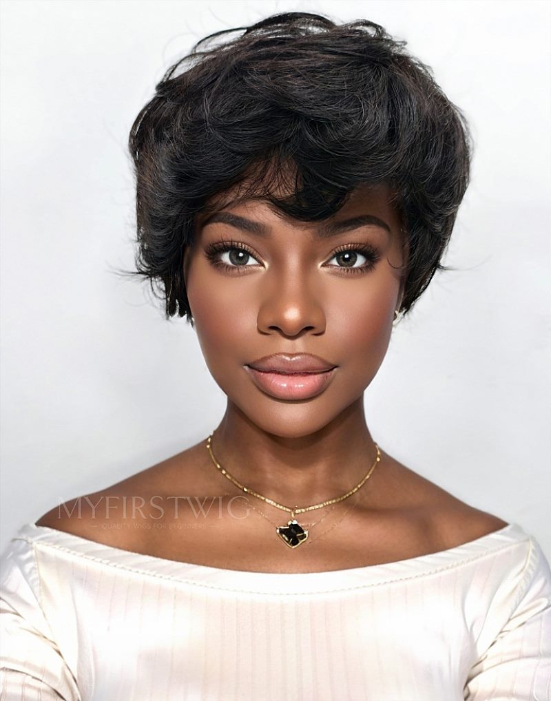 13x6 Yaki Kurzhaar Bob Unsichtbare, kleberlose Lace Front Perücke - NCB002