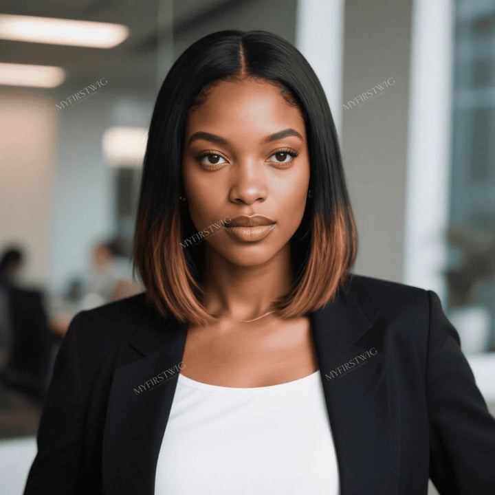 Wig For Office - Ombre Brown Middle Part HD Lace Wear & Go Glueless Wig - MAI002AP