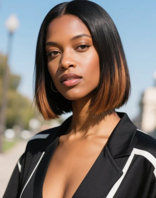 Wig For Office - Ombre Brown Middle Part HD Lace Wear & Go Glueless Wig - MAI002AP