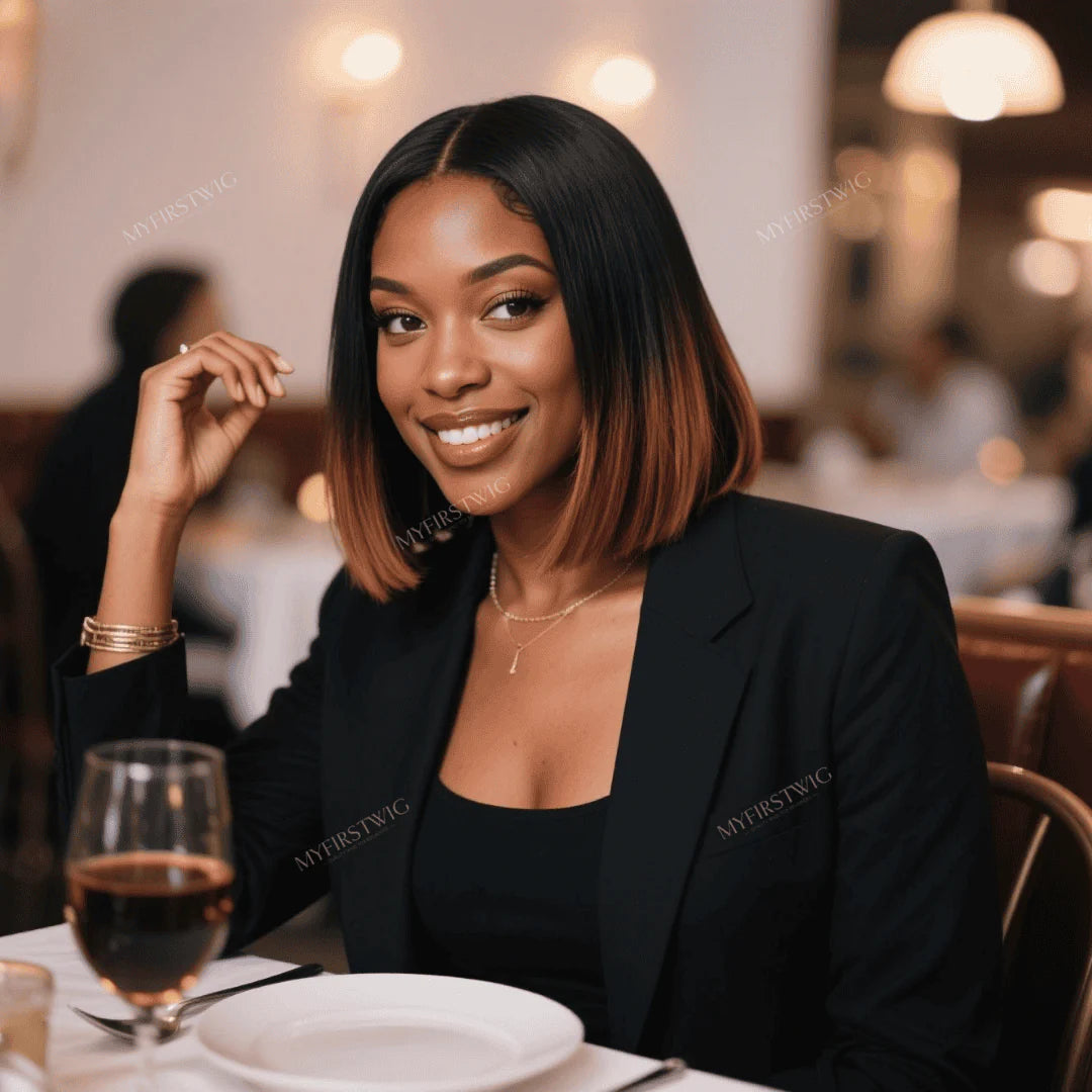 Wig For Office - Ombre Brown Middle Part HD Lace Wear & Go Glueless Wig - MAI002AP