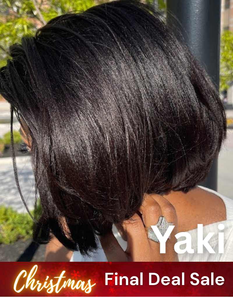 13x6 Yaki Kurzhaar Bob Unsichtbare, kleberlose Lace Front Perücke - NCB002