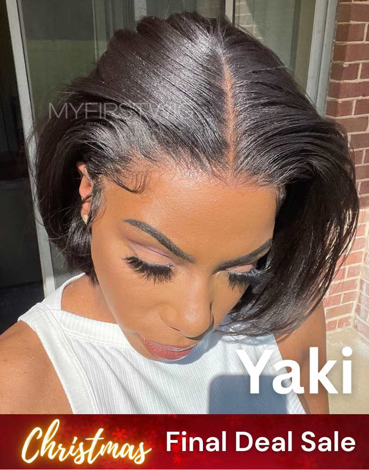 13x6 Yaki Kurzhaar Bob Unsichtbare, kleberlose Lace Front Perücke - NCB002