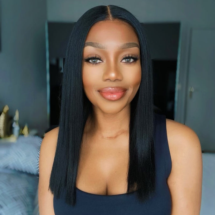 13x6 Jet Black Straight Blunt Cut Wig Undetectable Lace Glueless Lace Wig - NCB020