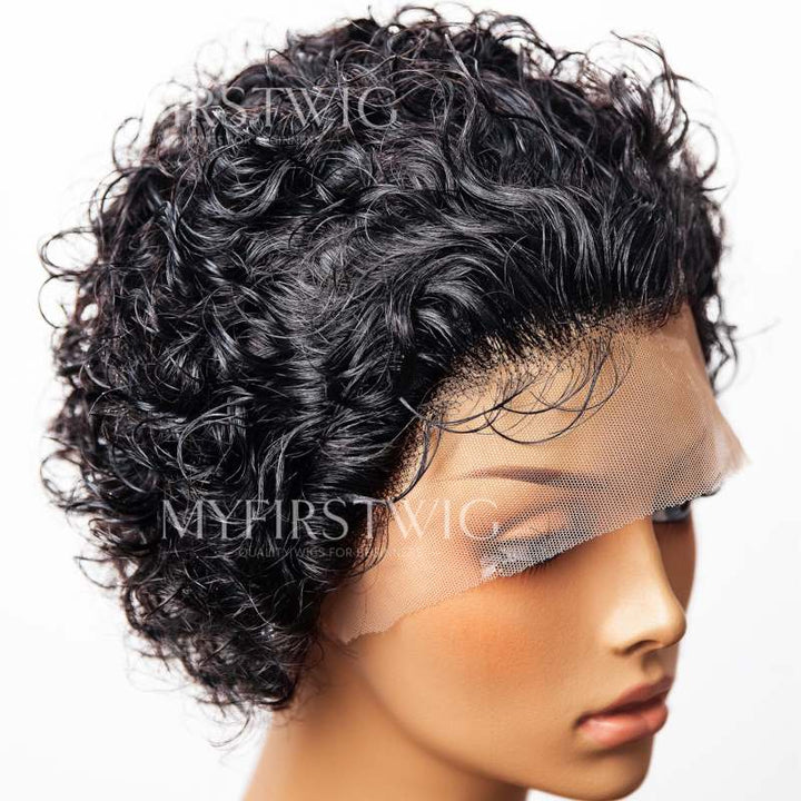 Short Curly Pixie Cut 13x1" T Lace Front Wig - NCS011
