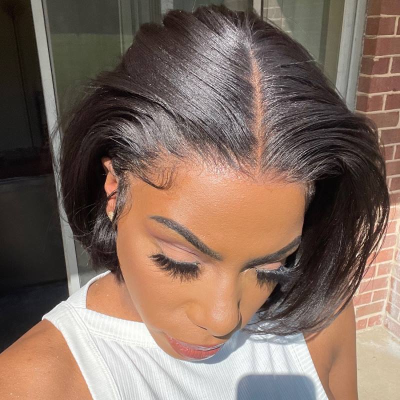 13x6 Yaki Short Hair Bob Undetectable Glueless Lace Front Wig - NCB002