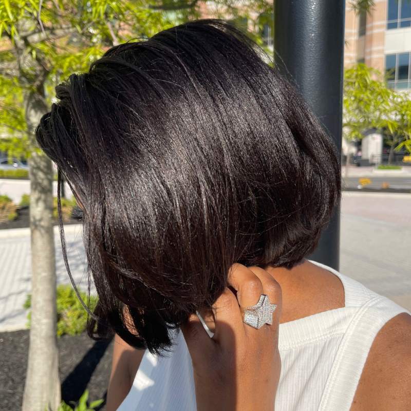 13x6 Yaki Short Hair Bob Undetectable Glueless Lace Front Wig - NCB002